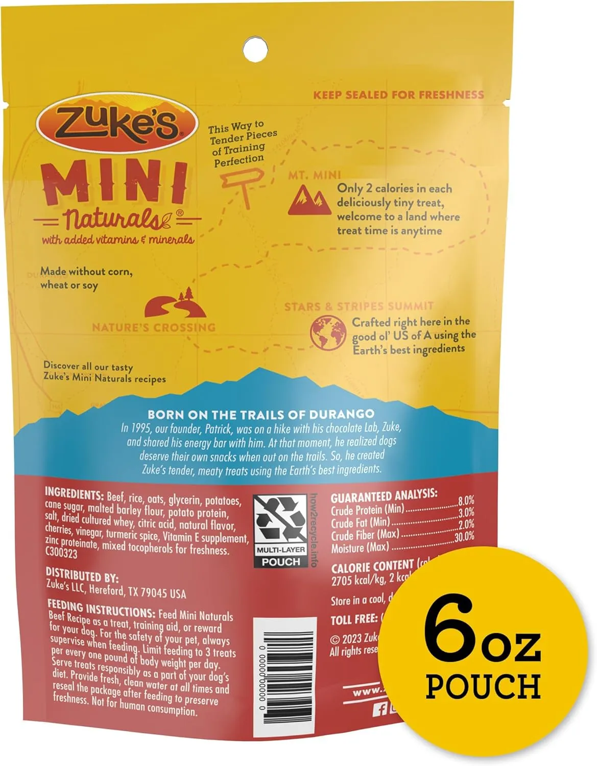 Zukes Mini Naturals Soft And Chewy Dog Treats For Training Pouch, Natural Treat Bites With Beef Recipe - 6 oz. Bag
