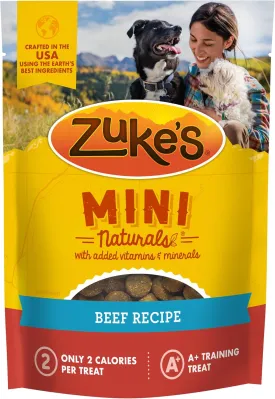 Zukes Mini Naturals Soft And Chewy Dog Treats For Training Pouch, Natural Treat Bites With Beef Recipe - 6 oz. Bag