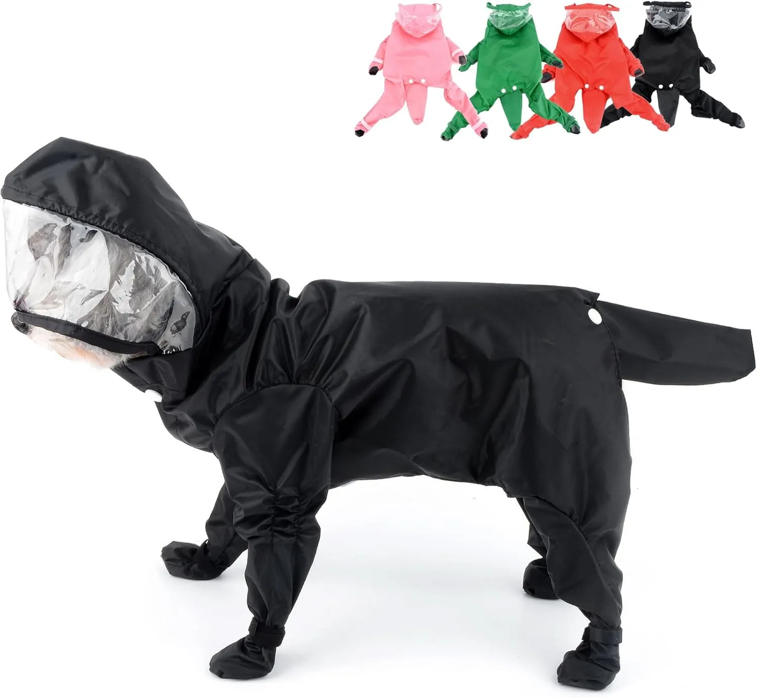 Zunea Waterproof Dog Raincoat with Hood for Small Dogs Rain Poncho Jumpsuit with Rain Boots Puppy Hooded Slicker Rainwear Four-Legged Pet Rain Jacket for Walking Black M