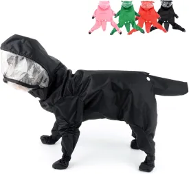 Zunea Waterproof Dog Raincoat with Hood for Small Dogs Rain Poncho Jumpsuit with Rain Boots Puppy Hooded Slicker Rainwear Four-Legged Pet Rain Jacket for Walking Black M