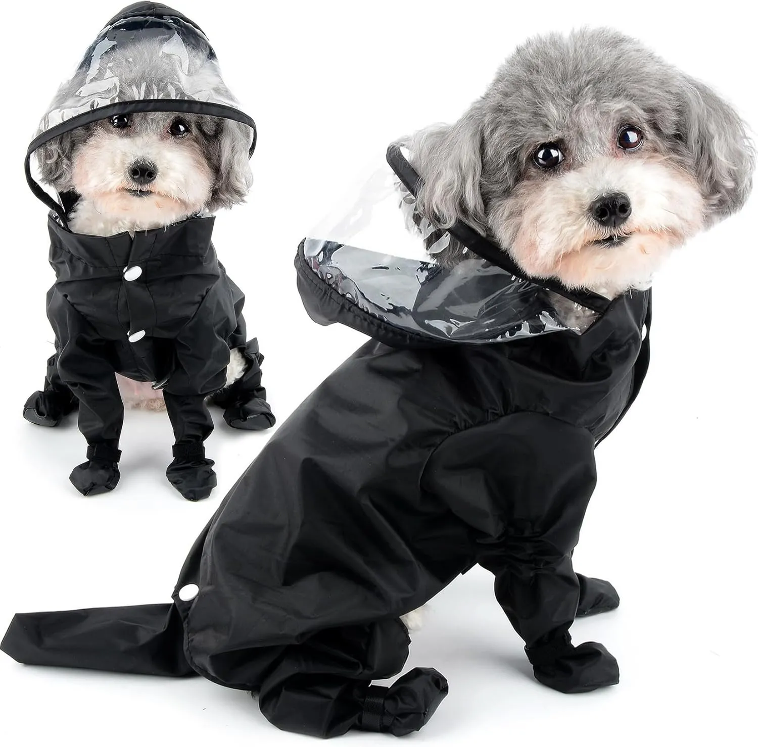 Zunea Waterproof Dog Raincoat with Hood for Small Dogs Rain Poncho Jumpsuit with Rain Boots Puppy Hooded Slicker Rainwear Four-Legged Pet Rain Jacket for Walking Black M