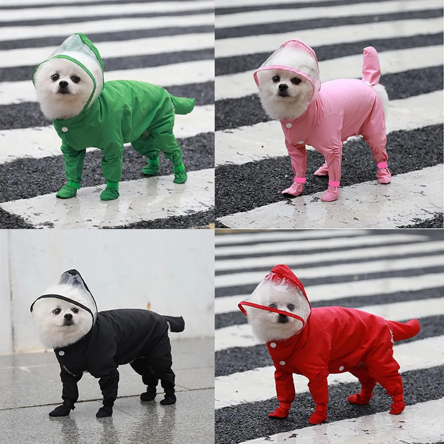 Zunea Waterproof Dog Raincoat with Hood for Small Dogs Rain Poncho Jumpsuit with Rain Boots Puppy Hooded Slicker Rainwear Four-Legged Pet Rain Jacket for Walking Green M