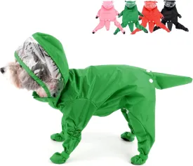 Zunea Waterproof Dog Raincoat with Hood for Small Dogs Rain Poncho Jumpsuit with Rain Boots Puppy Hooded Slicker Rainwear Four-Legged Pet Rain Jacket for Walking Green M