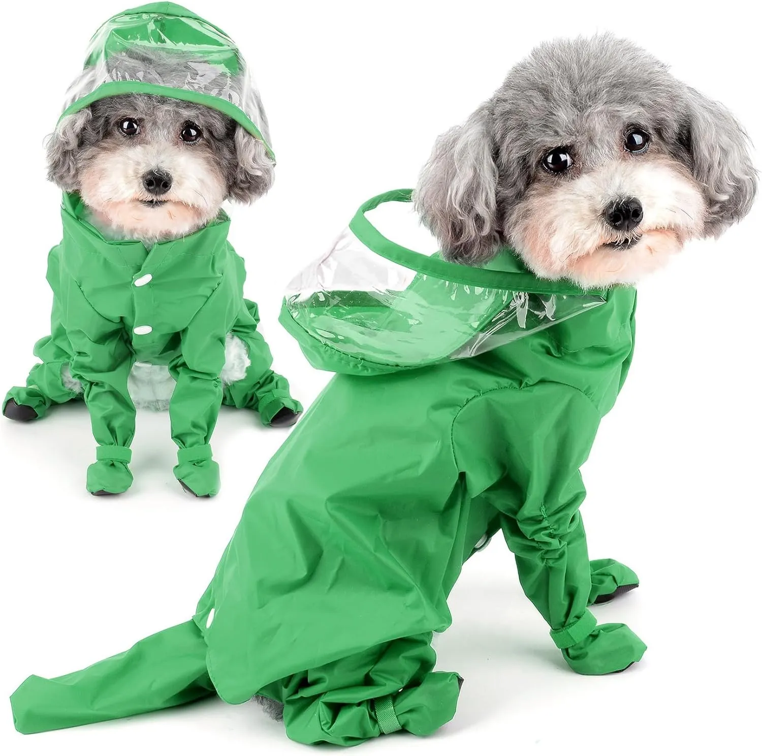 Zunea Waterproof Dog Raincoat with Hood for Small Dogs Rain Poncho Jumpsuit with Rain Boots Puppy Hooded Slicker Rainwear Four-Legged Pet Rain Jacket for Walking Green M