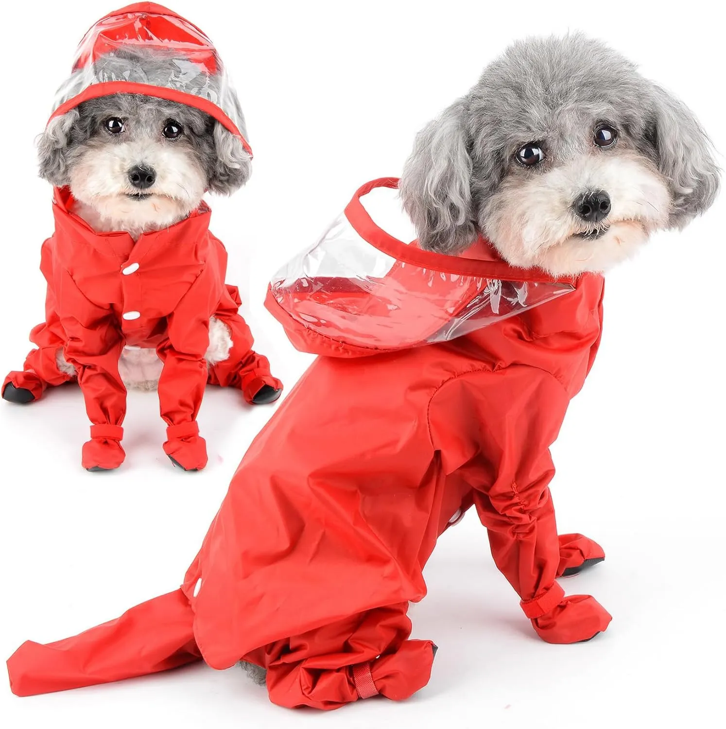 Zunea Waterproof Dog Raincoat with Hood for Small Dogs Rain Poncho Jumpsuit with Rain Boots Puppy Hooded Slicker Rainwear Four-Legged Pet Rain Jacket for Walking Red M