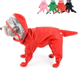 Zunea Waterproof Dog Raincoat with Hood for Small Dogs Rain Poncho Jumpsuit with Rain Boots Puppy Hooded Slicker Rainwear Four-Legged Pet Rain Jacket for Walking Red M